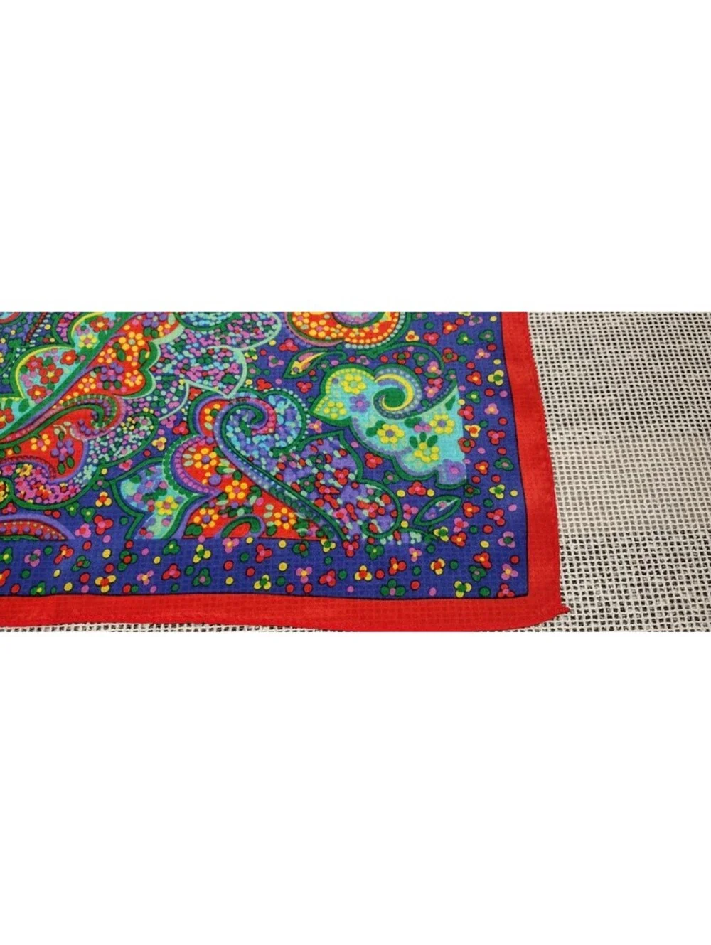 Vintage Psychedelic Paisley Silk Scarf Red Border Colorful Multicolor Big Size!